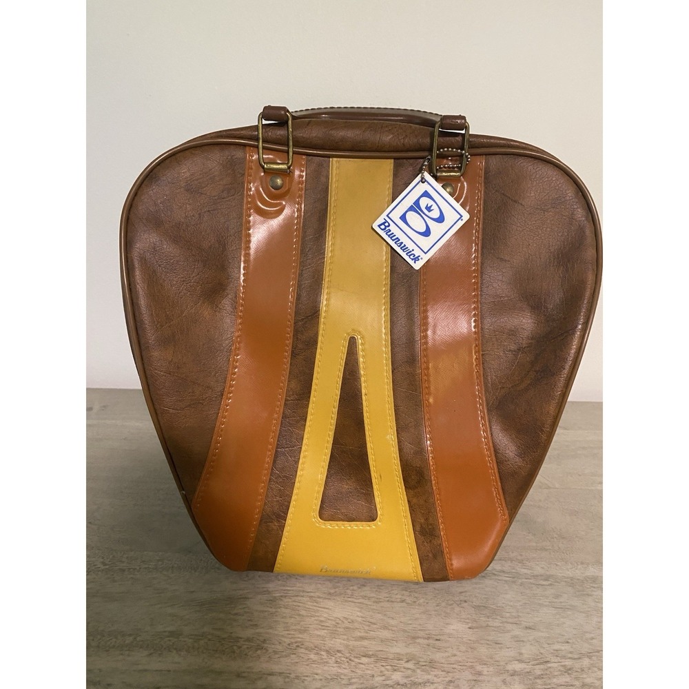 Vintage Brunswick Bowling Ball Bag Brown Gold Retro 70s Single Ball Carry Case